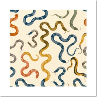 Blue and Cream Snake Skin Print Posters and Art